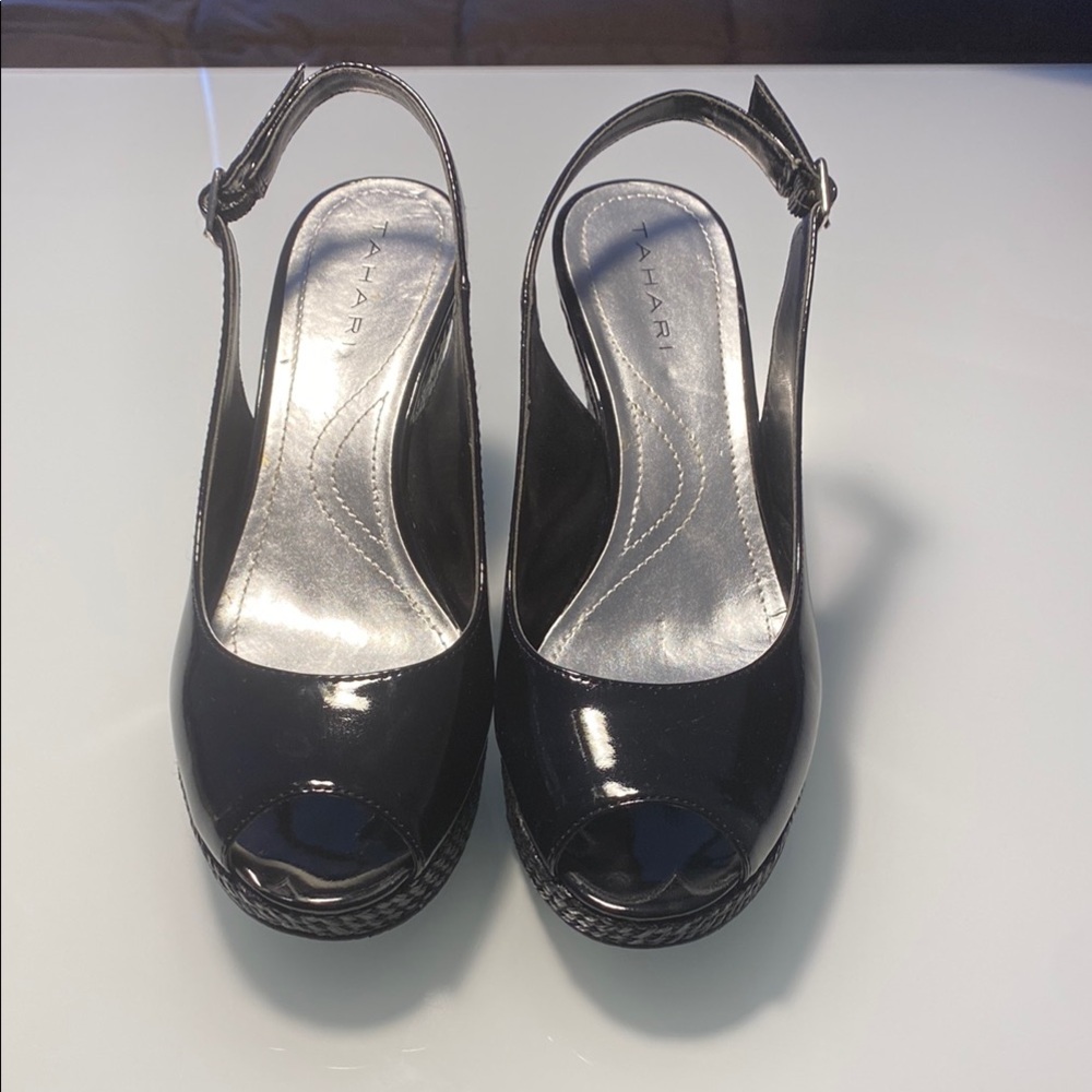 Tahari Black Peep Toe Slingback Heels size 6